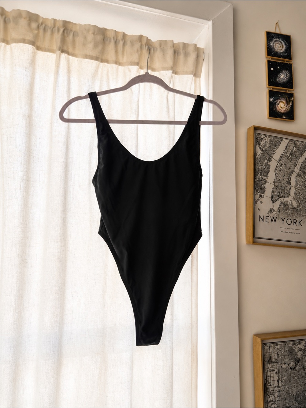 RELLECIGA Black Scoop-Back Thong One-Piece Swimsuit